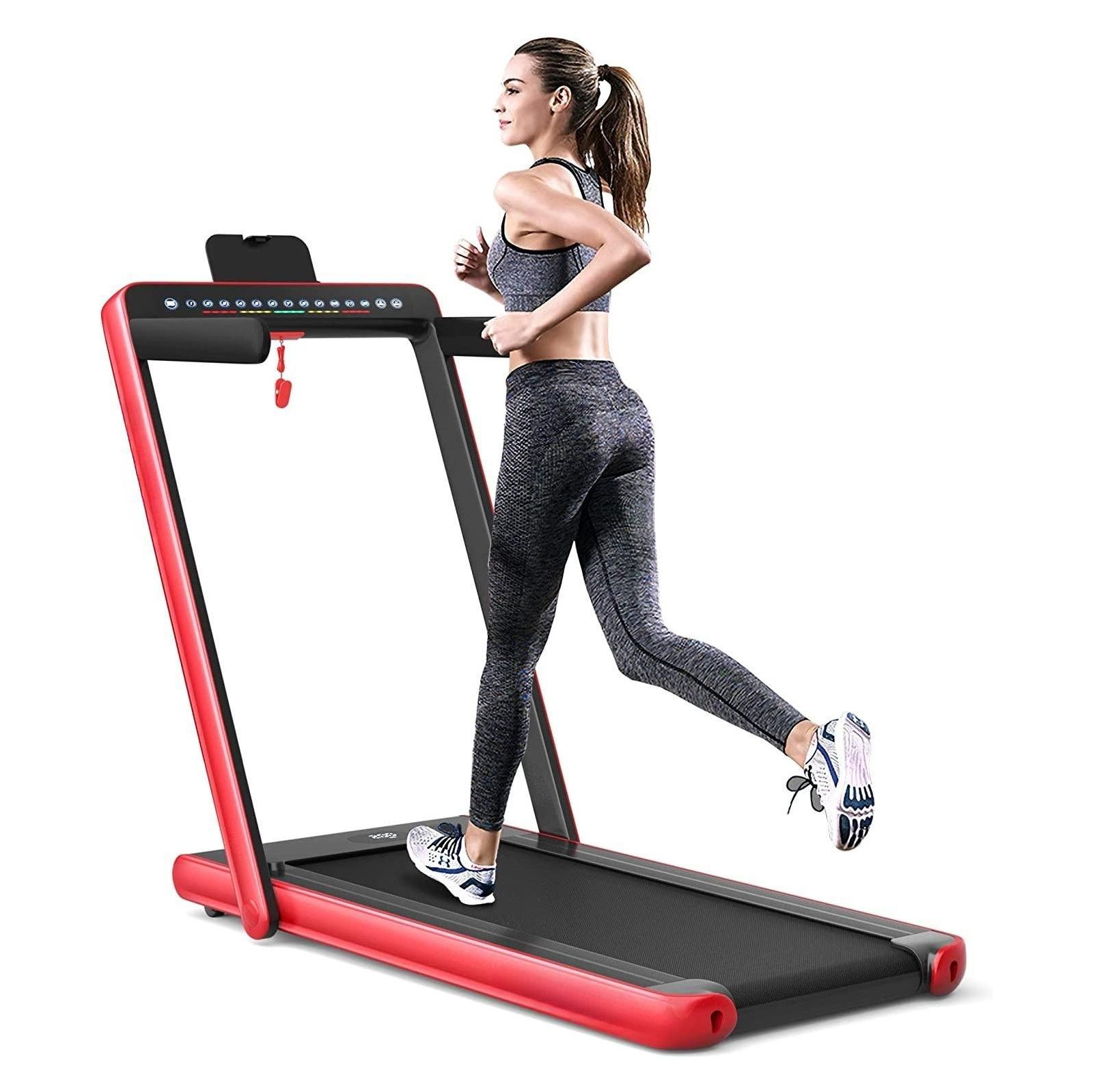 2-in-1 Folding Treadmill with Dual Display for Home Office Workouts