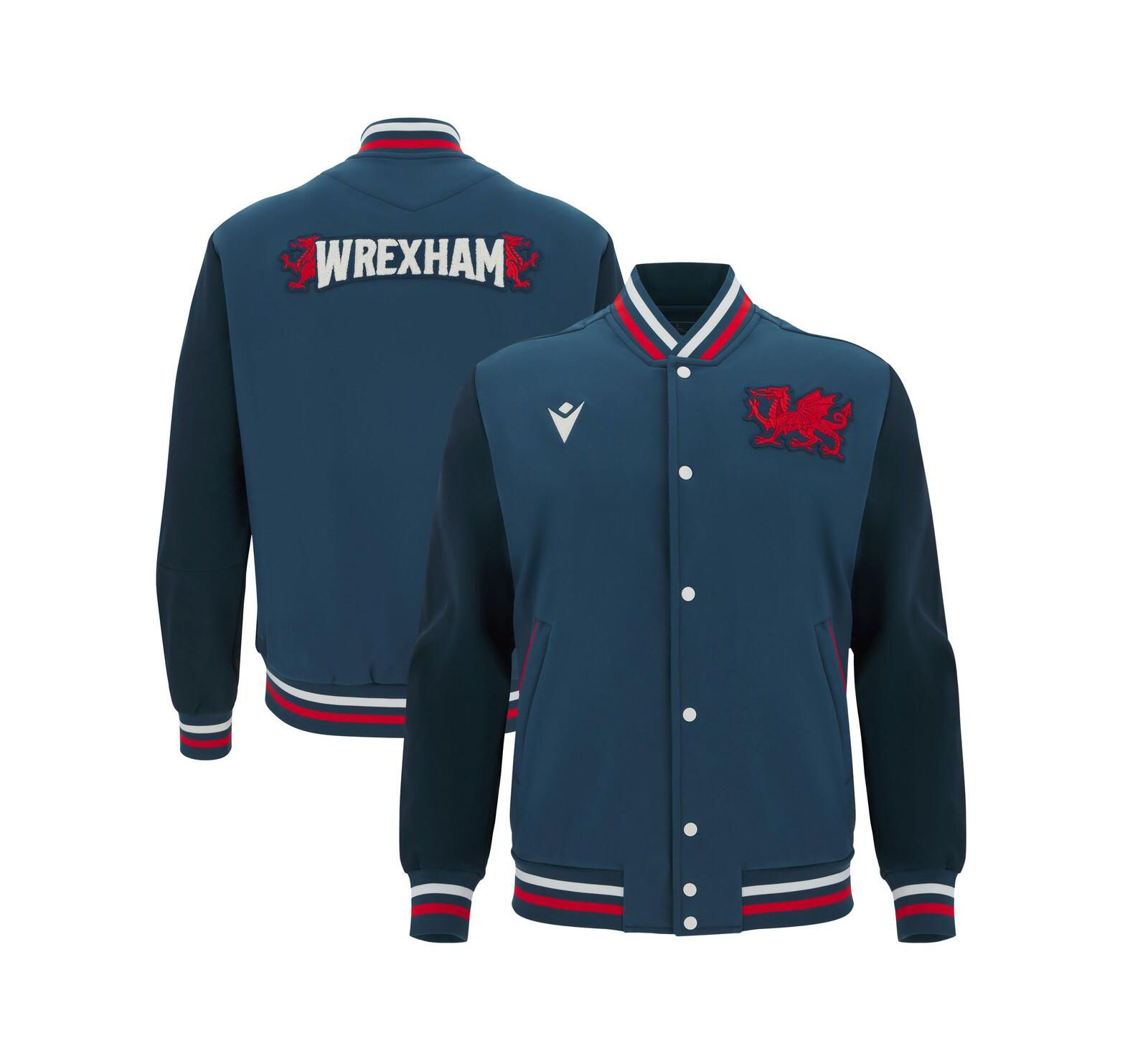 Macron Men's Navy Wrexham Anthem Full-Snap Varsity Jacket