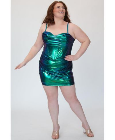 Женское мини-платье Sydney's Closet Plus Size Blue & Green Iridescent Corset Bodycon