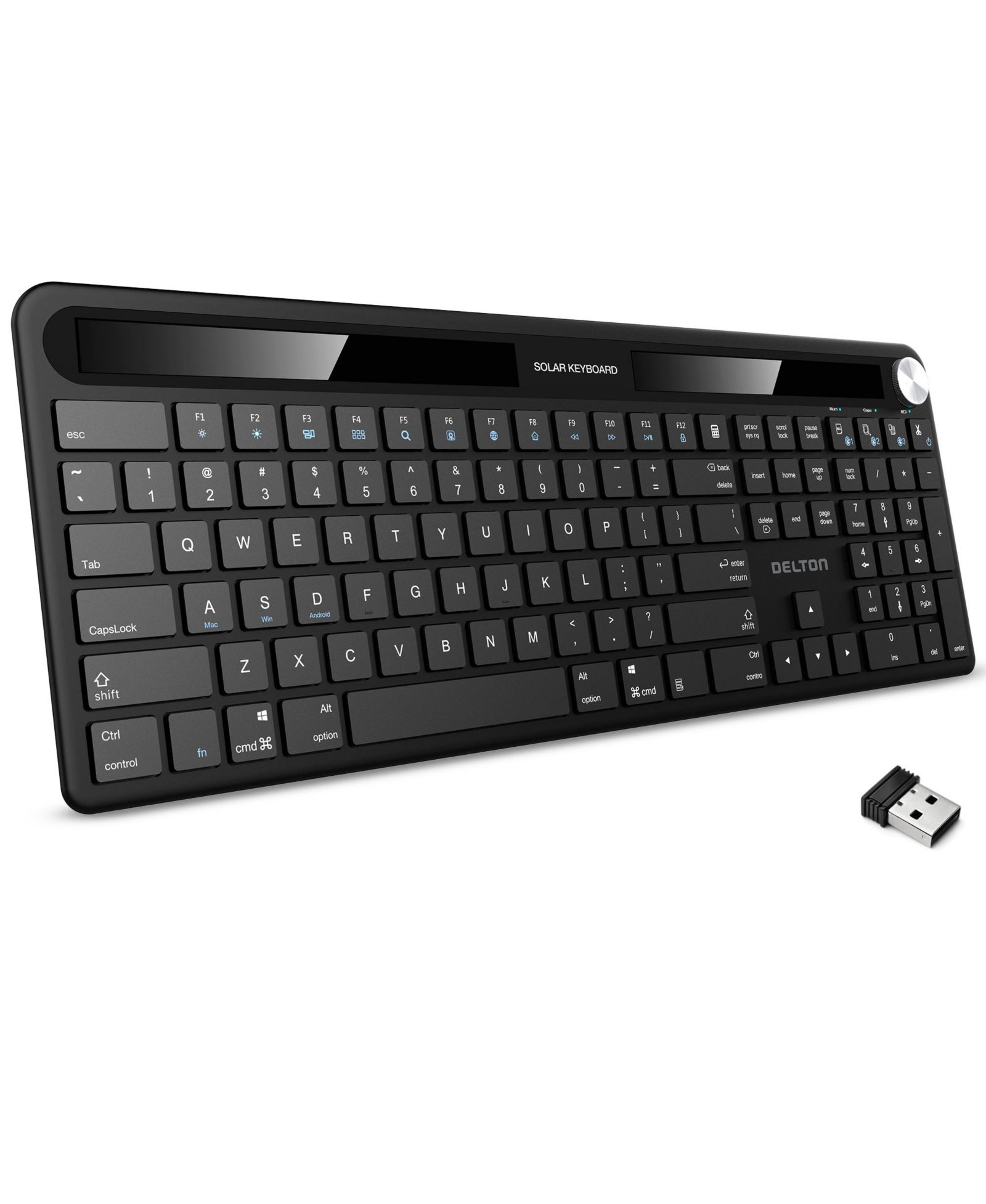 Delton KB90 Wireless Solar Rechargeable Keyboard for Mac/Windows/Android