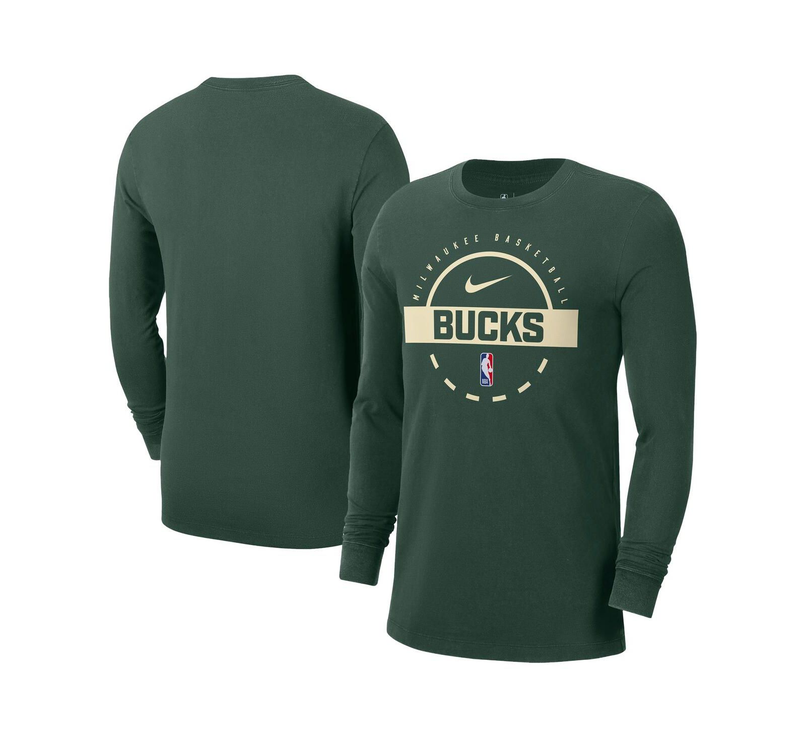 Мужская футболка Nike Hunter Green Milwaukee Bucks Authentic Long Sleeve Practice
