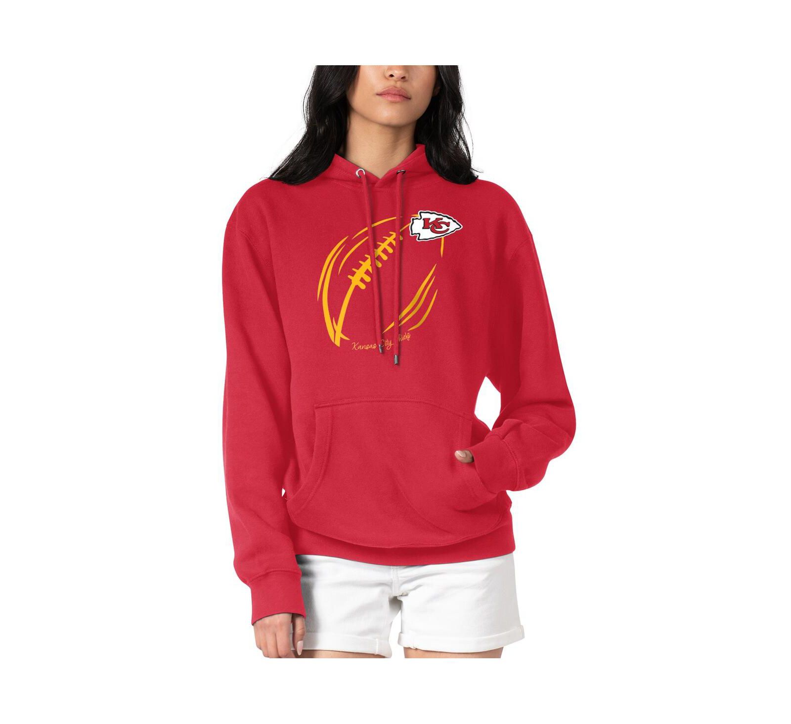 G-III 4Her by Carl Banks Women's Red Kansas City Chiefs Football Logo Fleece Tri-Blend Pullover Hoodie