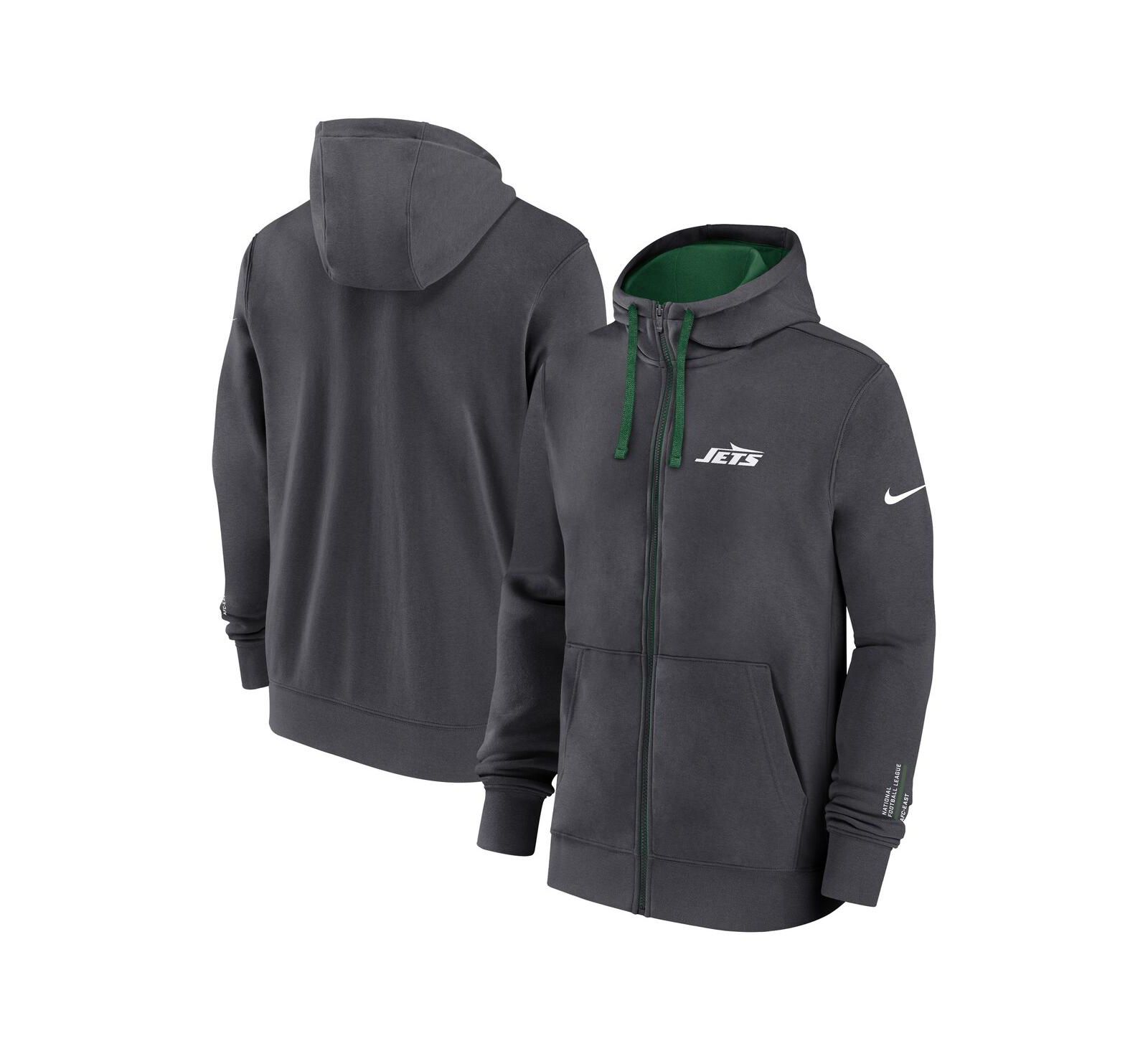 Мужское худи Nike Men's Anthracite New York Jets Primetime Club Full-Zip Hoodie
