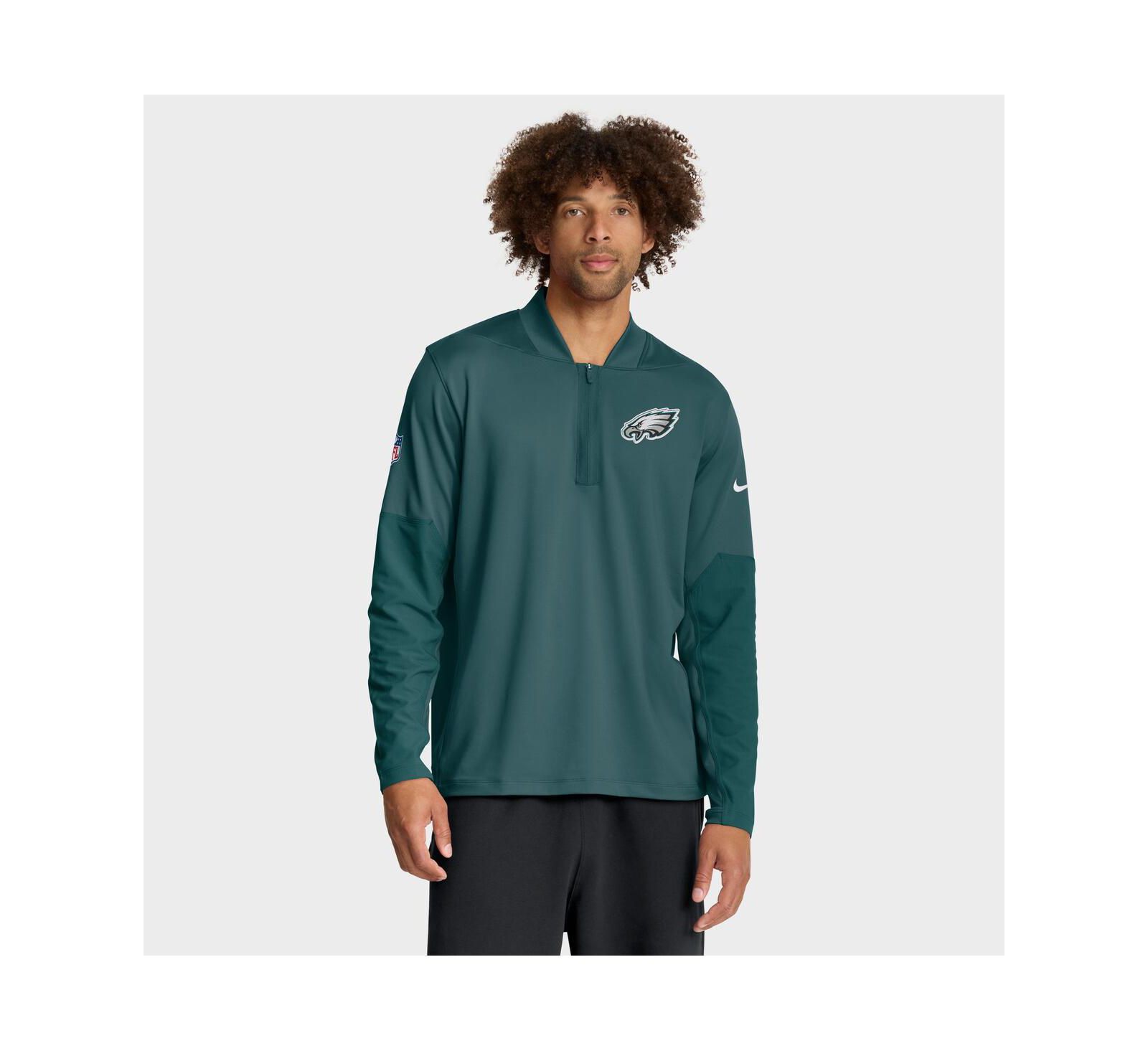 Мужское худи Nike Philadelphia Eagles Sideline Dri-FIT с полумолнией и коротким рукавом, зеленый