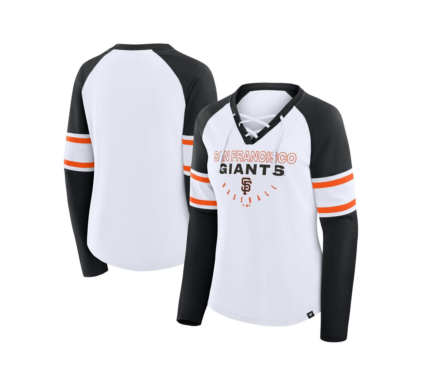 Fanatics Women's White/Black San Francisco Giants Blitz Package Raglan Lace-Up V-Neck Long Sleeve T-Shirt