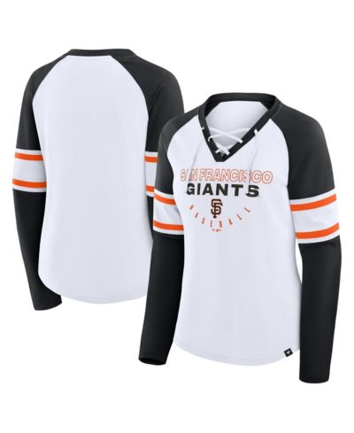 Fanatics Women's White/Black San Francisco Giants Blitz Package Raglan Lace-Up V-Neck Long Sleeve T-Shirt