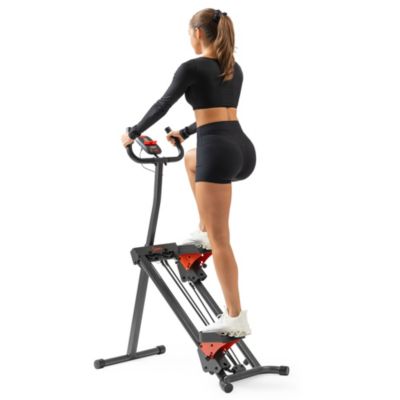 Sunny Health & Fitness Smart Foldable Cardio Stair Climber with Balance Assist Cords and SunnyFit App Trainer Led Workouts and Performance Tracking