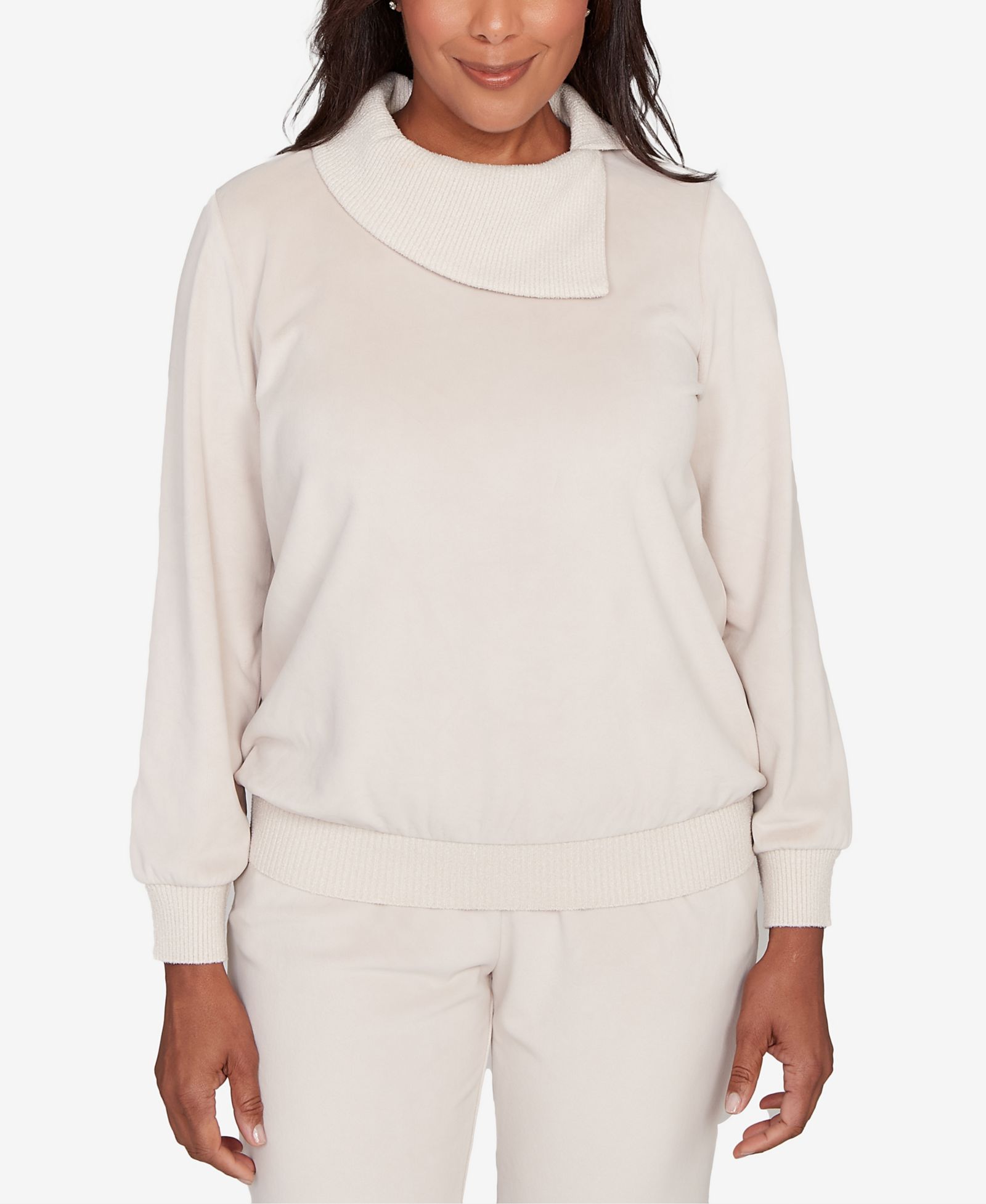 Alfred Dunner Calm Luxe Solid Shimmer Detail Envelope Neck Top
