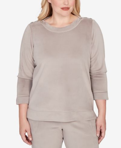 Alfred Dunner Calm Luxe Shoulder Button Top