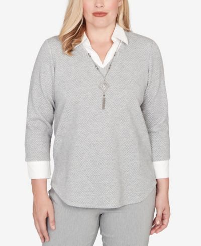 Alfred Dunner Stockbridge Diamond Jacquard Two In One Top with Necklace