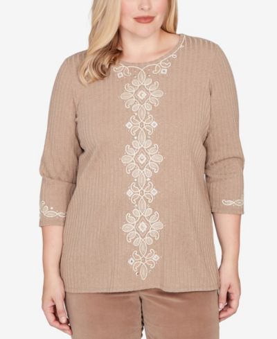 Alfred Dunner Vienna Embroidered Medallion Center Knit Top