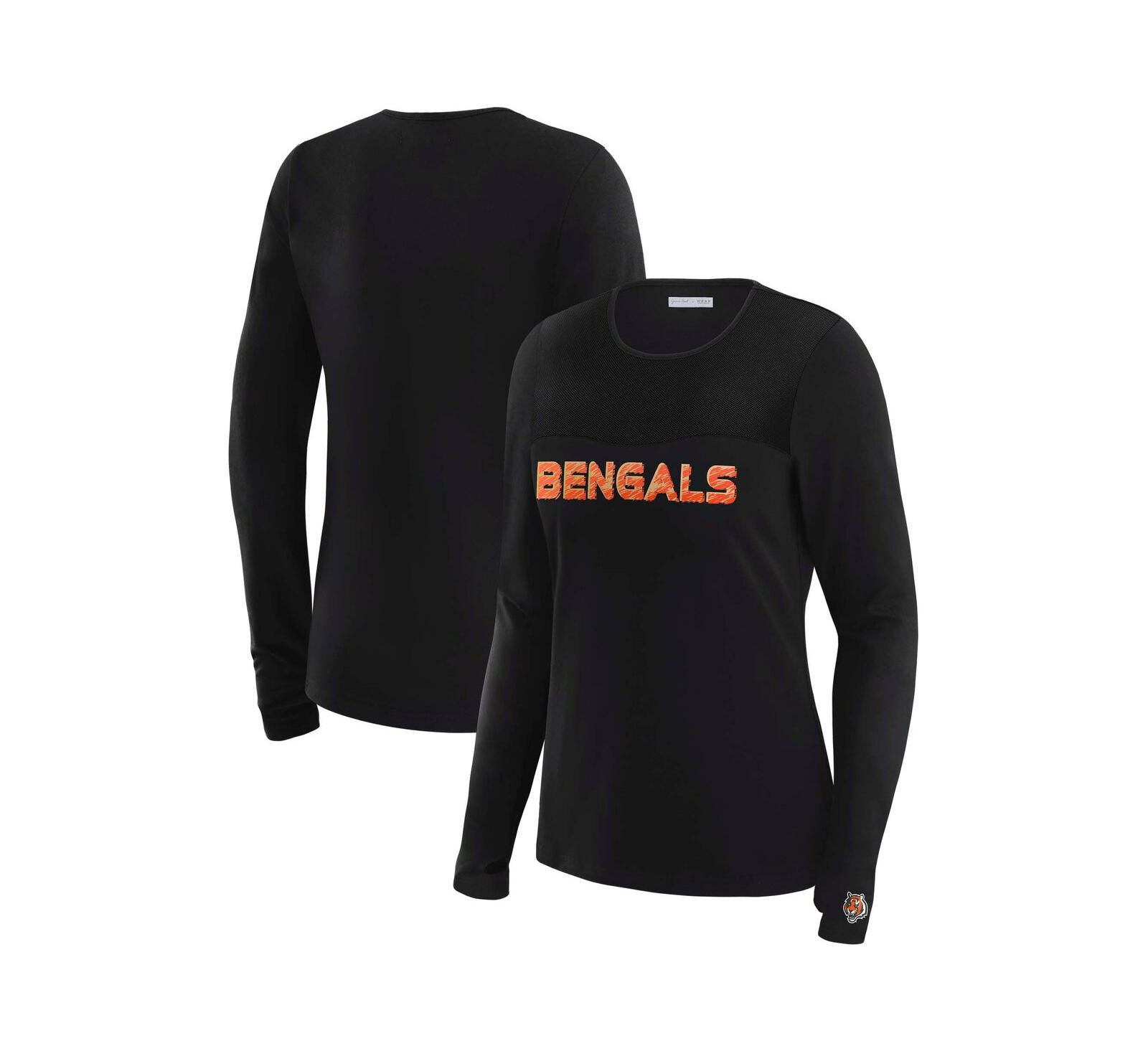 Женская футболка WEAR by Erin Andrews x Gracie Hunt Black Cincinnati Bengals Mesh Panel Long Sleeve