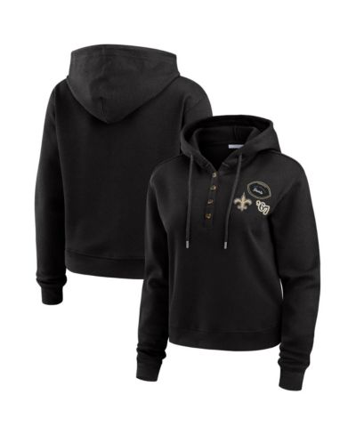 WEAR by Erin Andrews Women's Black New Orleans Saints Waffle Hoodie Pullover Top