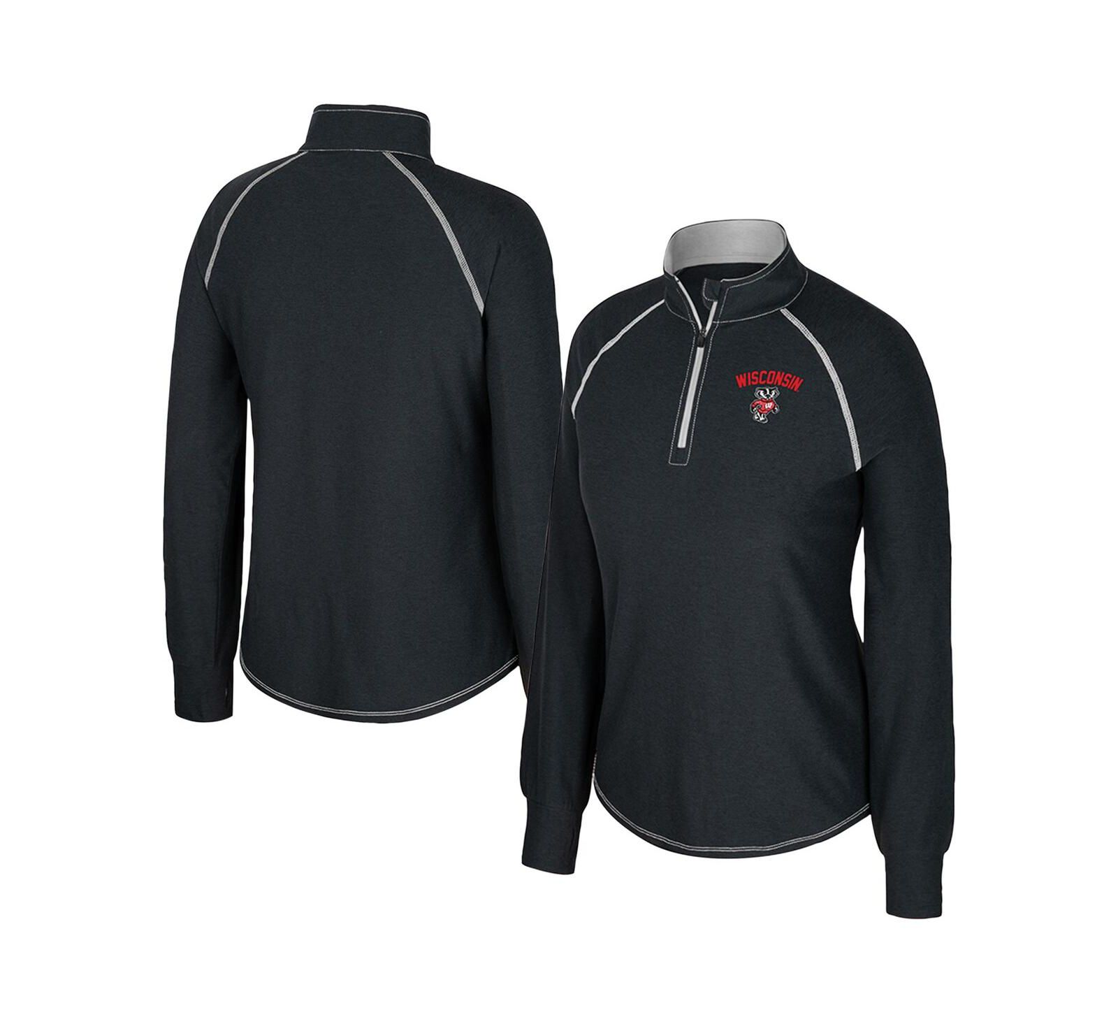 Женский флисовый свитшот Colosseum Black Wisconsin Badgers Bikram Raglan Quarter-Zip