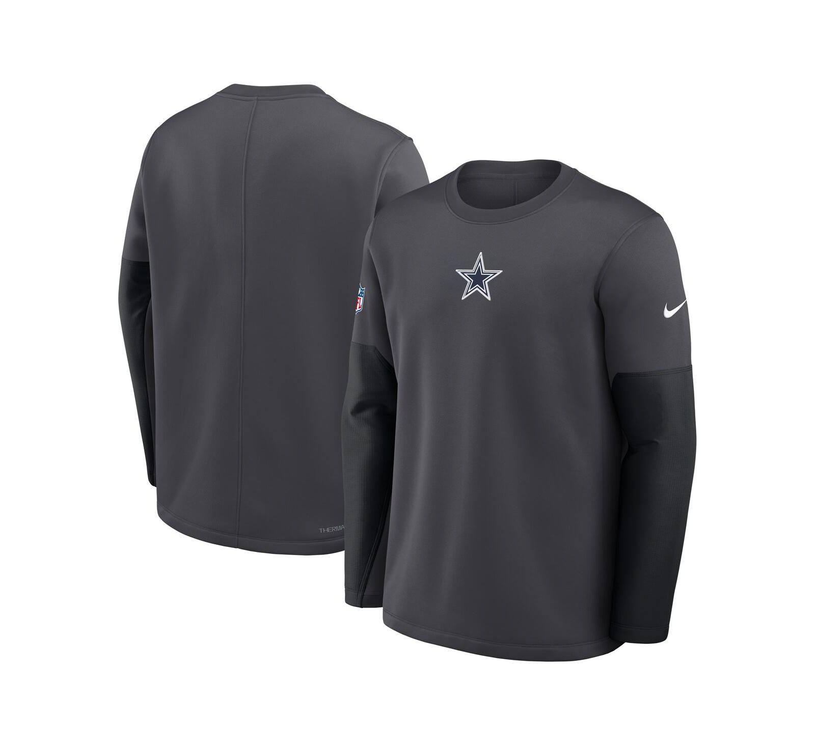 Nike Men's Anthracite Dallas Cowboys Sideline Coach Therma-FIT Long Sleeve T-Shirt