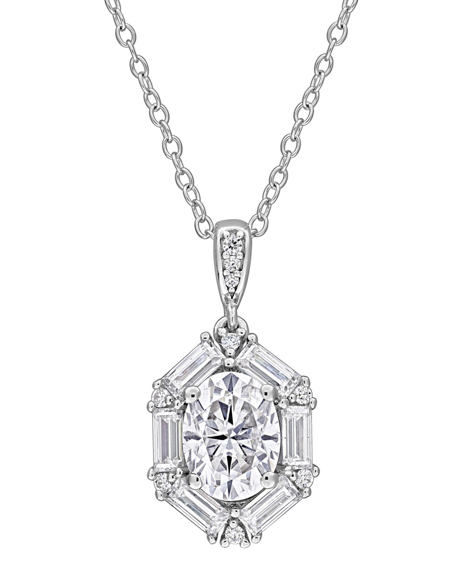 Macy's Moissanite (2-1/5 ct. t.w.) Cluster Pendant Necklace in Sterling Silver