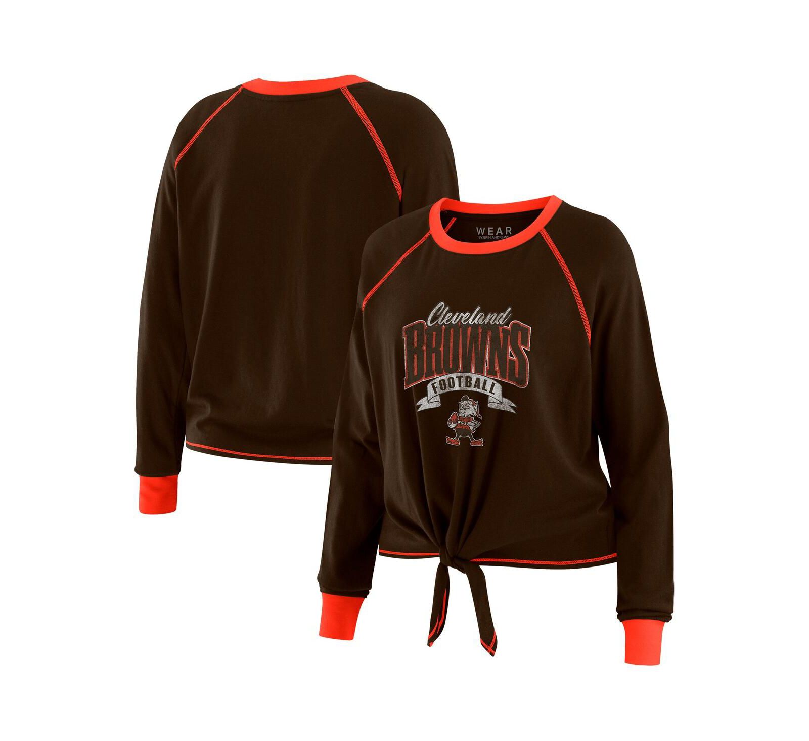 Женский лонгслив WEAR by Erin Andrews Cleveland Browns Tie-Front, Brown/Orange