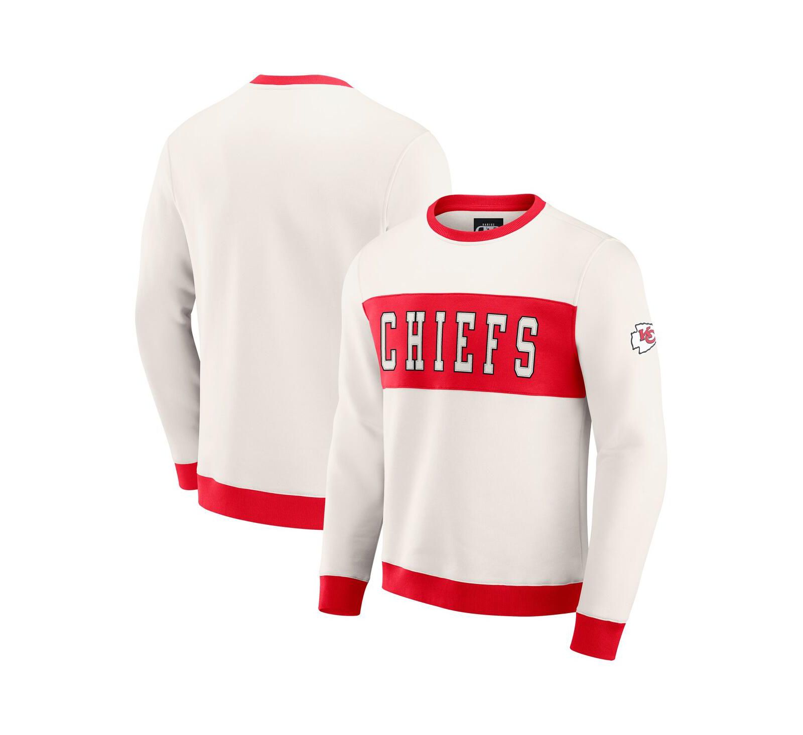 Darius Rucker Collection by Fanatics Men's Cream Kansas City Chiefs Color Block Crewneck Sweatshirt