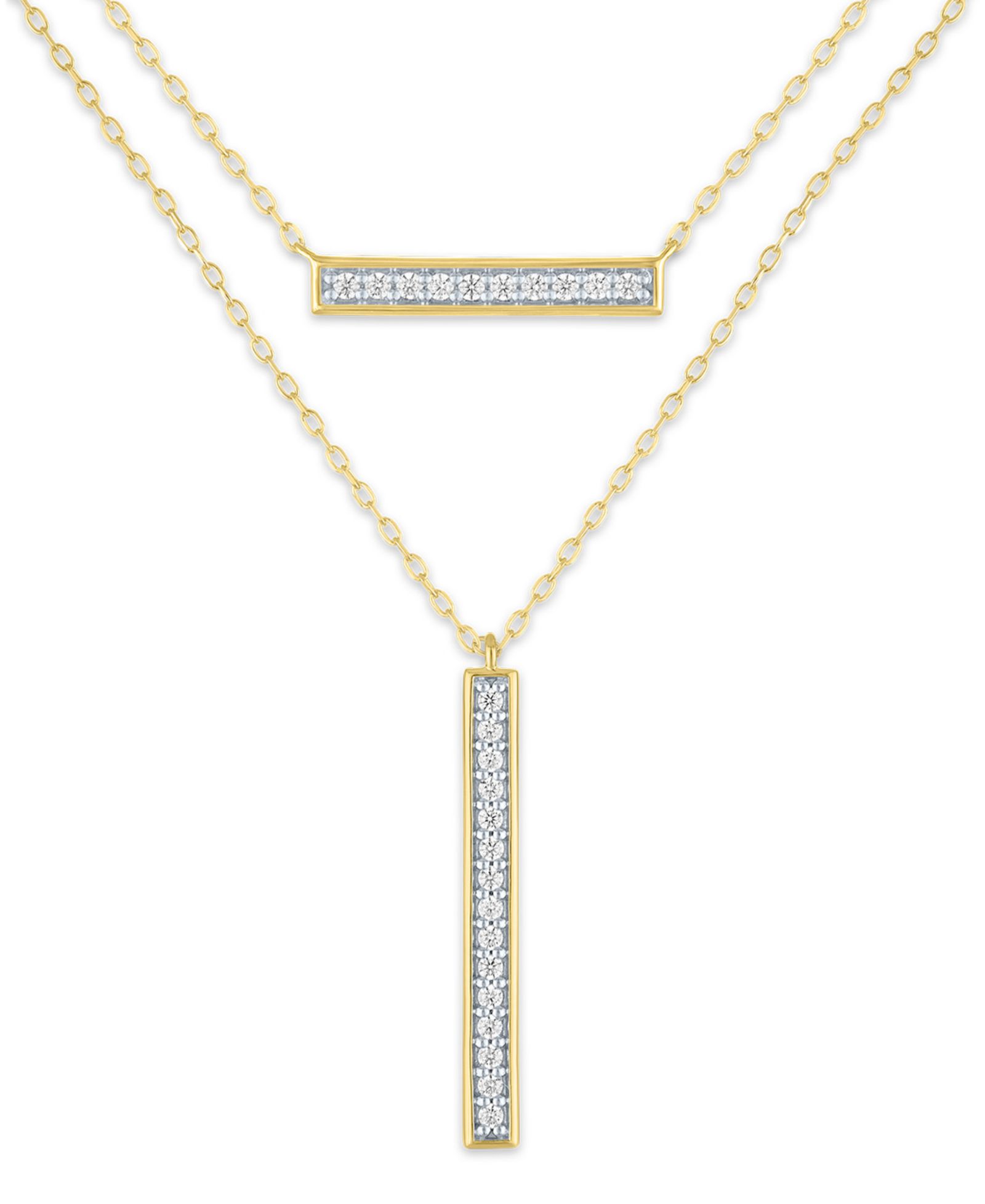 Комплект из 2 предметов: ожерелье с бриллиантами (1/4 ct. t.w.) в 14K желтом золоте поверх стерлингового серебра