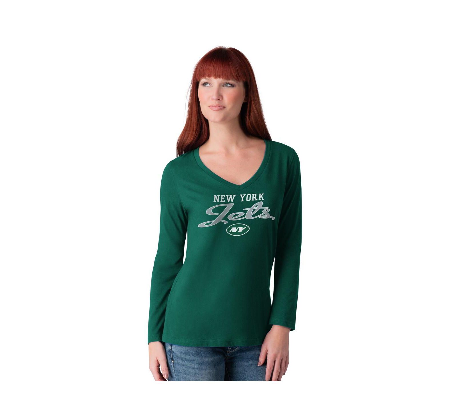 Женская футболка G-III 4Her by Carl Banks Green New York Jets Post Season Long Sleeve V-Neck