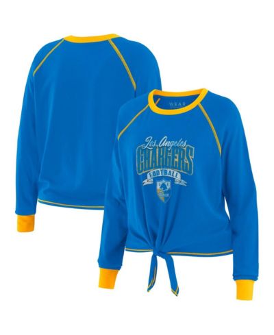 WEAR by Erin Andrews Women's Powder Blue/Yellow Los Angeles Chargers Tie-Front Long Sleeve Top