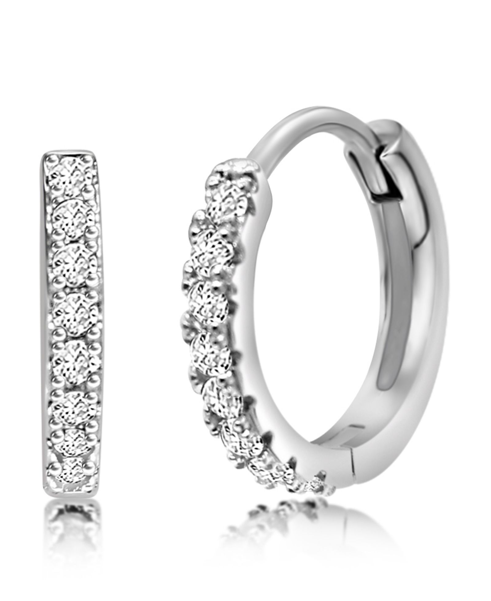Серьги-кольца Chanteur Girl Round Crystal White Gold Palladium Plating Huggie Hoop