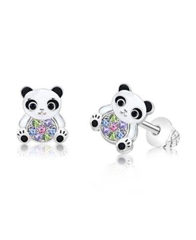 Серьги Chanteur Girls Panda Enamel Multi-color Crystal White Gold Palladium Plating Screwstud