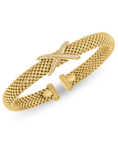 Macy's Diamond X Station Mesh Cuff Bangle Bracelet (1/6 ct. t.w.) in 14k Gold Over Sterling Silver