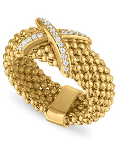 Кольцо Macy's Diamond X Station Mesh in 14k Gold Over Sterling Silver