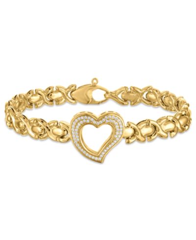 Macy's Diamond Open Heart XO Link Bracelet (1/3 ct. t.w.) in 14k Gold Over Sterling Silver