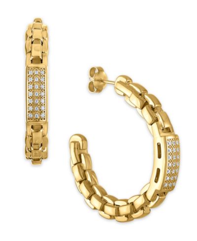 Macy's Diamond Bar Box Chain J-Hoop Earrings (1/4 ct. t.w.) in 14k Gold Over Sterling Silver