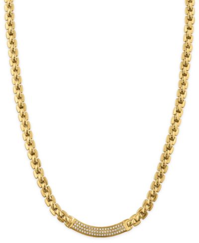 Macy's ожерелье Box Chain с бриллиантом (1/3 ct. t.w.), золото 14k поверх стерлингового серебра