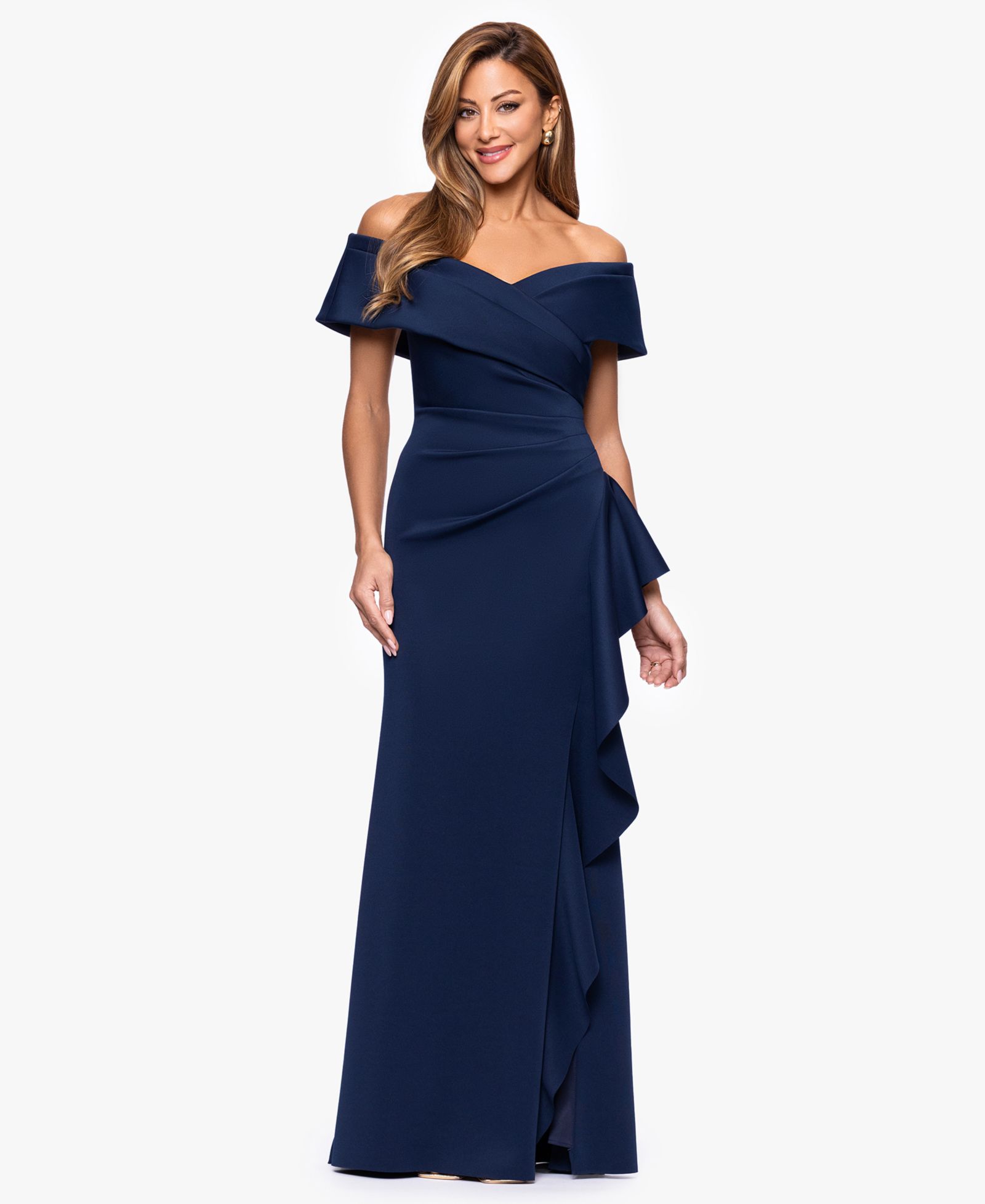 Женское длинное платье XSCAPE Petite Sweetheart Neck Side Ruffle Off-The-Shoulder