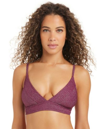 Bar III Women's Rib & Shine Over-The-Shoulder Swimsuit Bikini Top, Macy's Exclusive