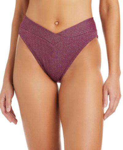Bar III Women's Rib & Shine V-Waist High-Leg Swim Bottoms, Macy's Exclusive