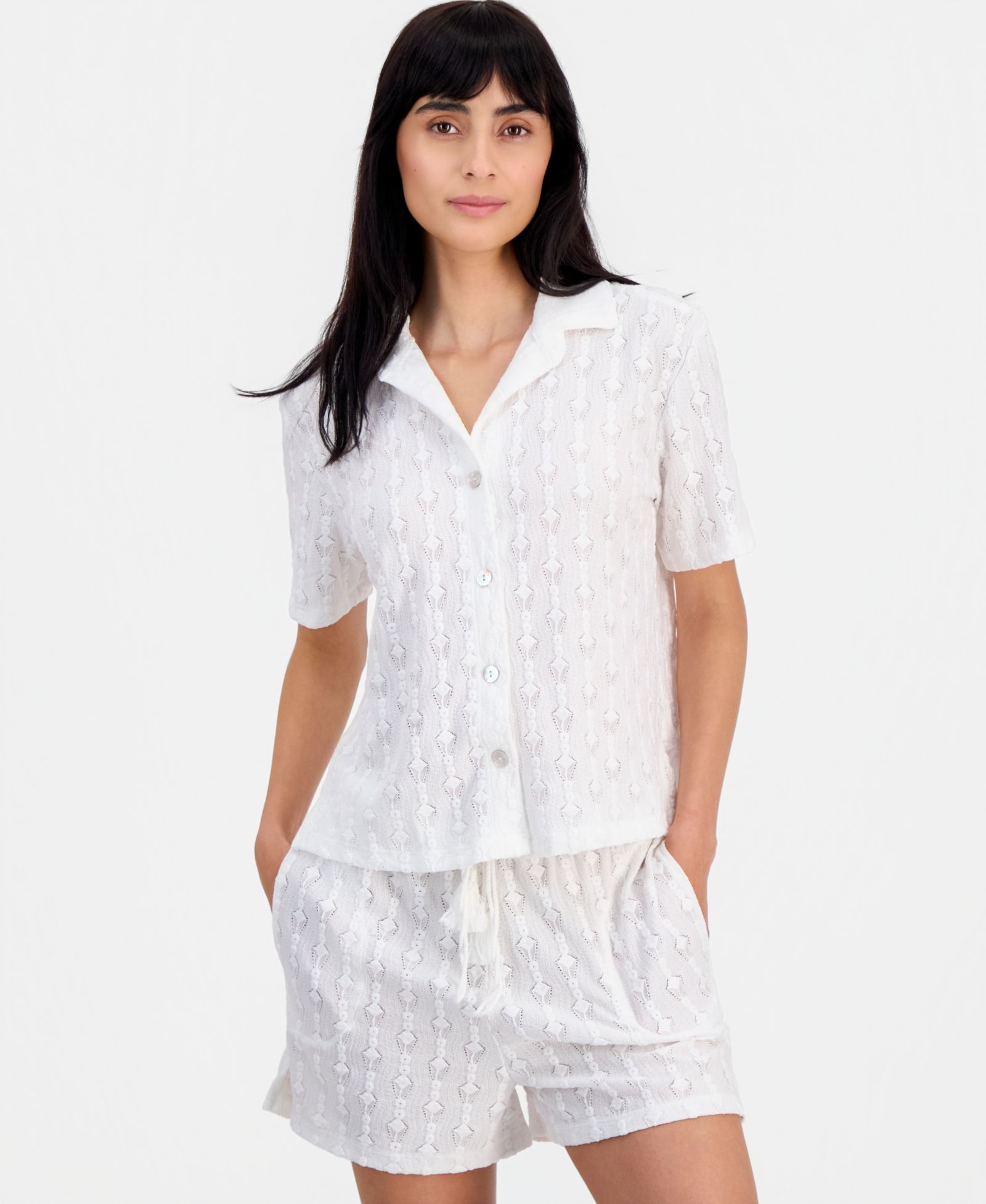 Женская рубашка J Valdi Short-Sleeve Button-Down Swim Cover-Up