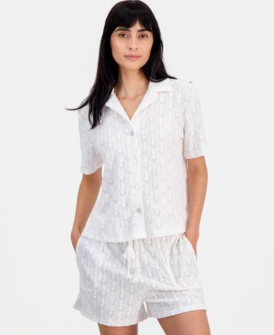 J Valdi Women's Short-Sleeve Button-Down Swim Cover-Up Shirt
