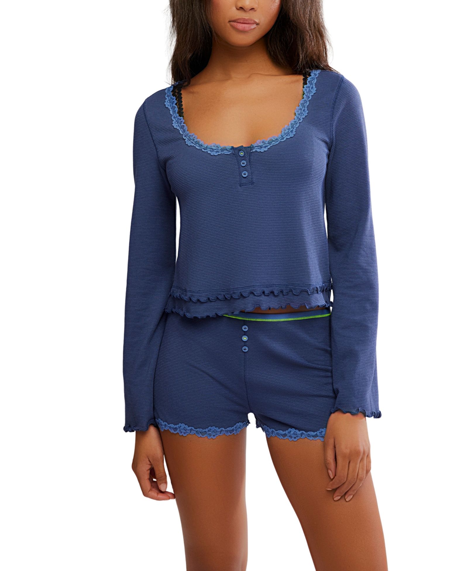 Free People Women's Spring Break Ruffle Trim Detail Top and Shorts, 2-Piece Set
