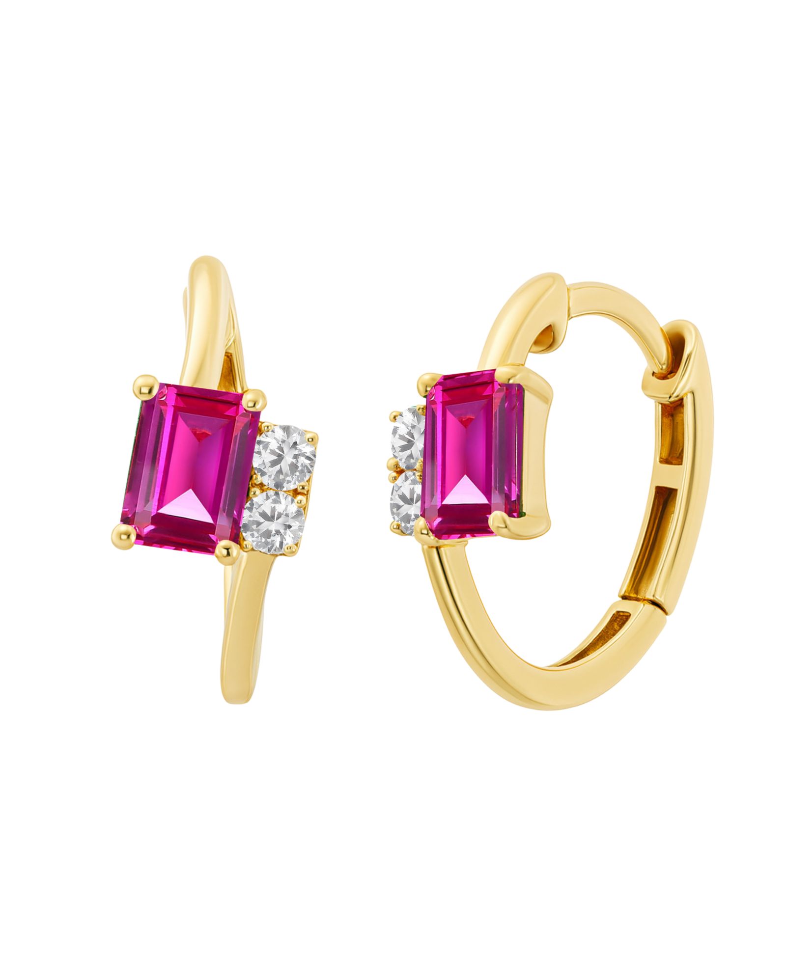 Macy's Lab-Grown Ruby (1-1/3 ct. t.w.) & White Sapphire (1/5 ct. t.w.) Earring in 14k Gold Over Sterling Silver (also in Emerald & Sapphire)