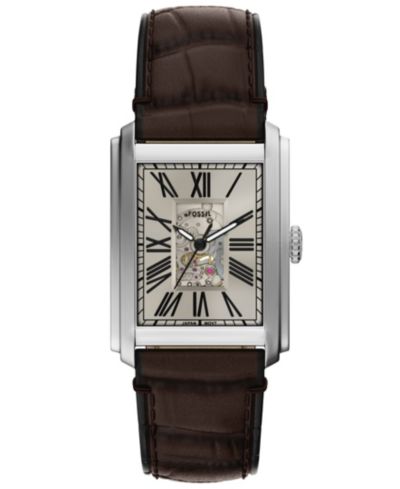 Часы Fossil Carraway Automatic, коричневая кожа, 30mm, Мужской