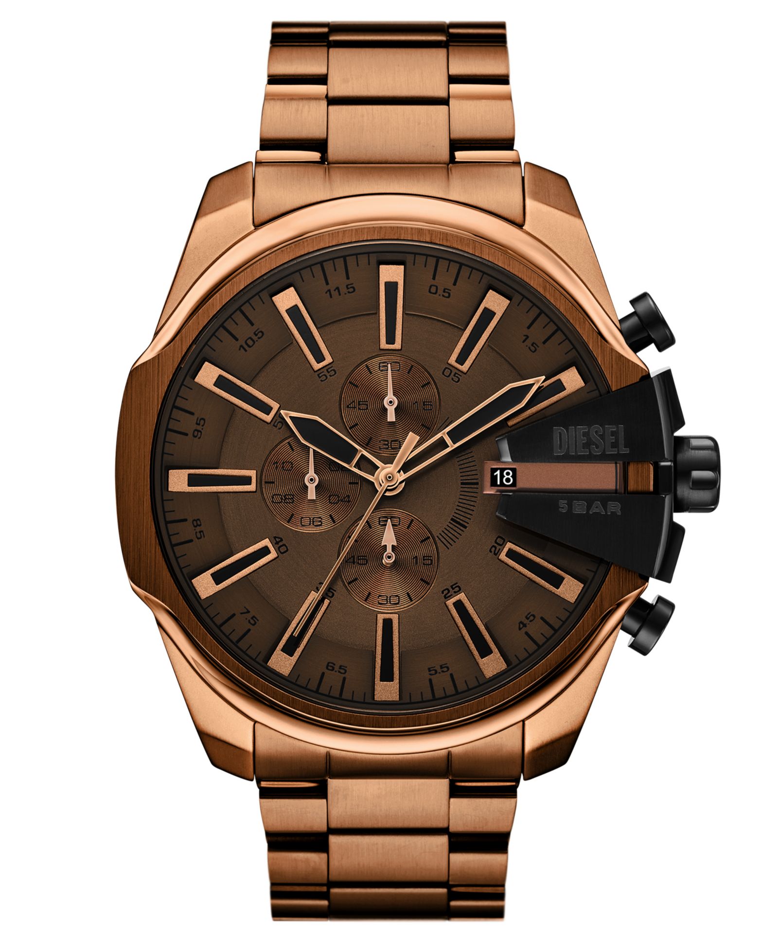 Мужские часы Diesel Mega Chief Slim Quartz Chronograph коричневые из нержавеющей стали, 48mm