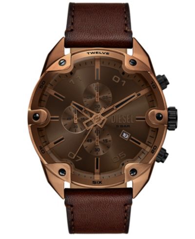 Часы Diesel Men's Spiked Quartz Chronograph Brown Leather 49mm