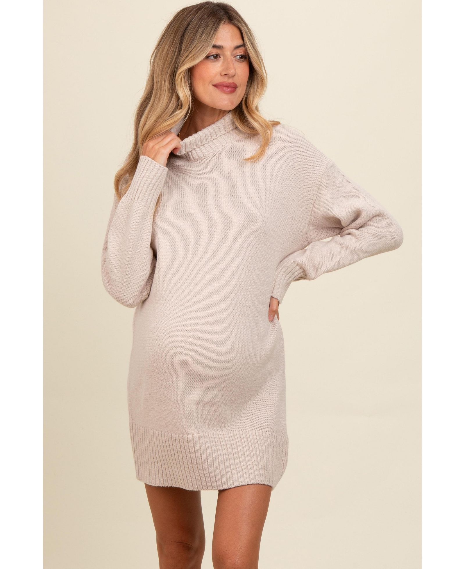 Платье-свитер Pinkblush Women's Beige Turtle Neck мини