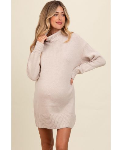 Платье-свитер Pinkblush Women's Beige Turtle Neck мини