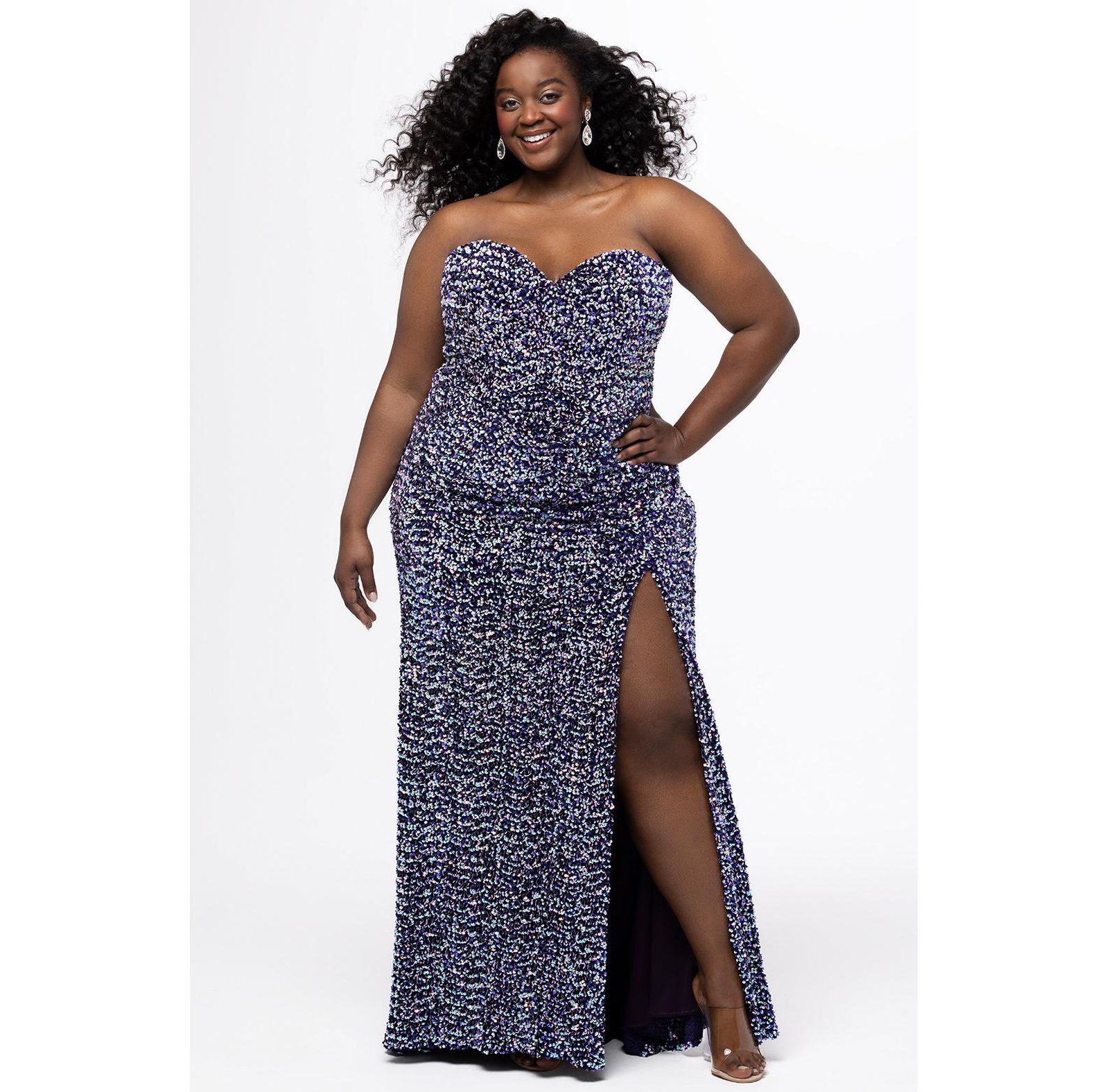 Женское вечернее платье Sydney's Closet Plus Size Strapless Purple Sequin Velvet