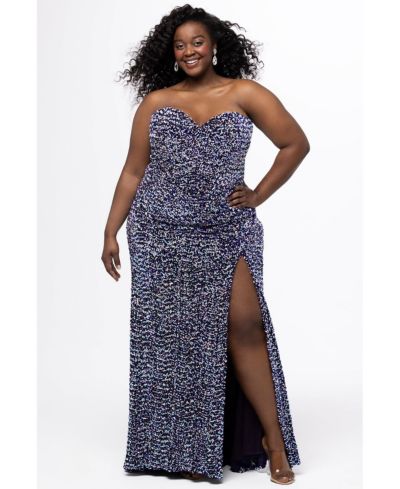 Женское вечернее платье Sydney's Closet Plus Size Strapless Purple Sequin Velvet