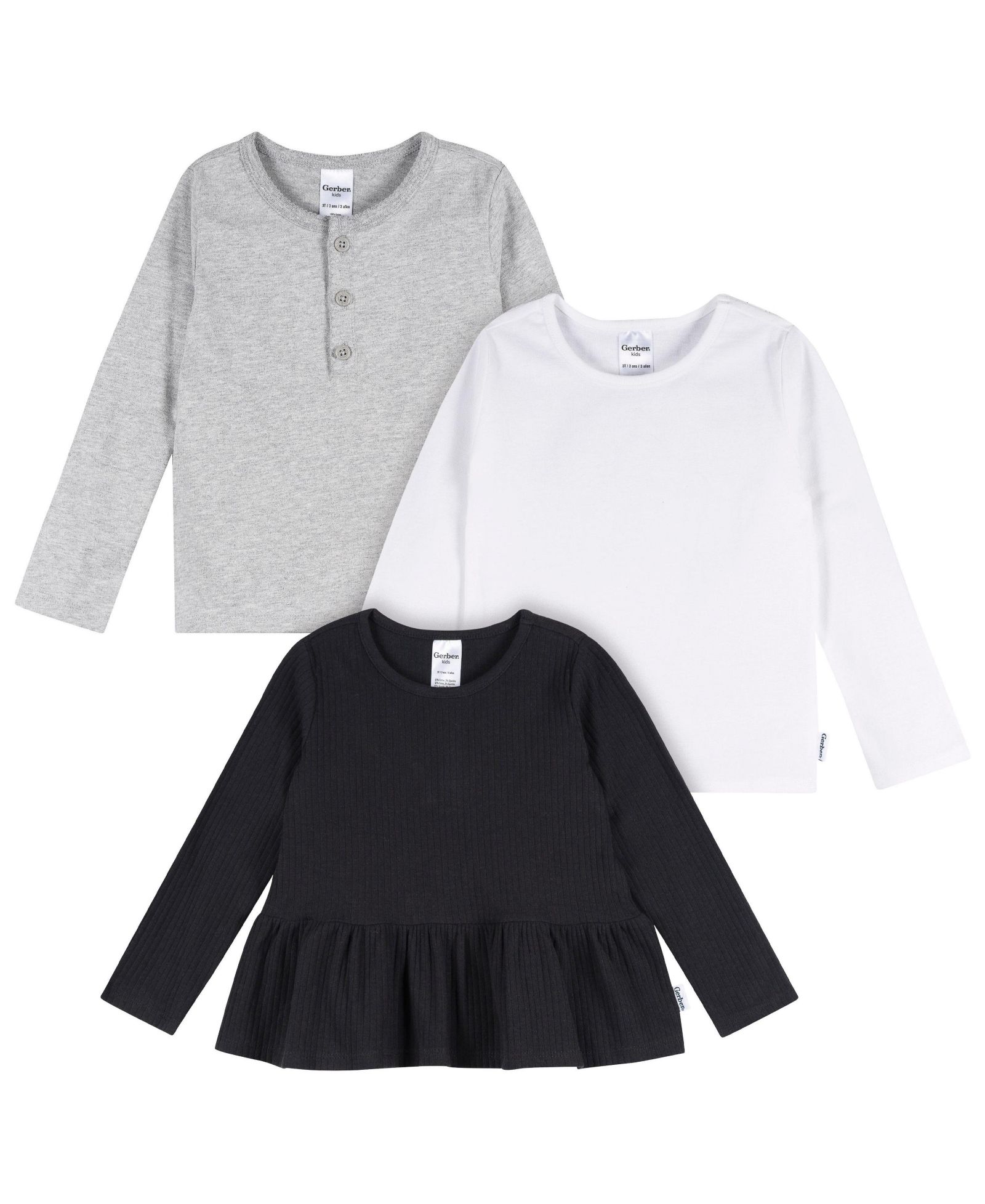 Детский набор из 3 рубашек с длинным рукавом Gerber, Navy/Oatmeal/Violet, 5T