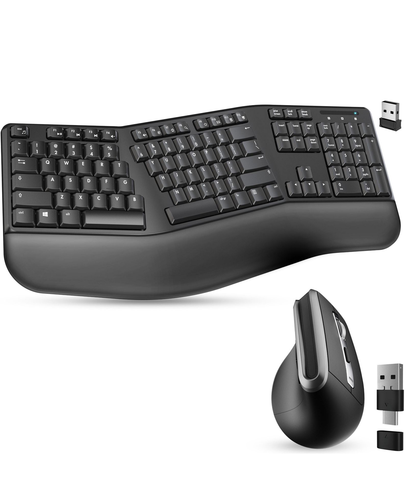 Delton G20 Wireless Ergonomic Noiseless Keyboard & Optical Vertical Mouse Set, Compatible with USB-A/USB-C