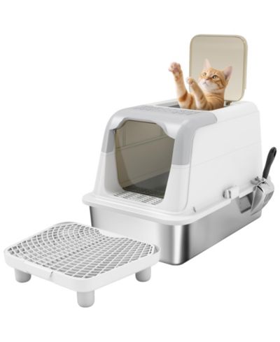 PawHut лоток для кошек из нержавеющей стали с крышкой, Extra Large