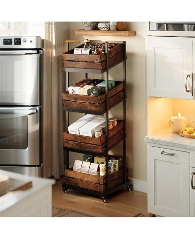 Tribesigns 4-Tier Wooden Kitchen Cart with Wheels,Mobile Fruit Storage